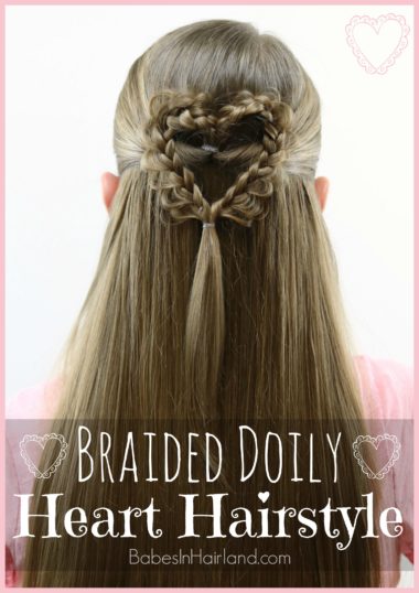 Girl's will just love this cute and easy Valentine's Day Braided Doily Heart Hairstyle from BabesInHairland.com | braids | hair | Valentine's Day