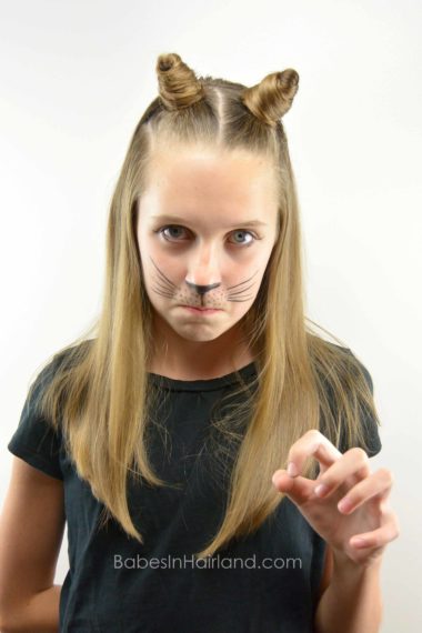 DIY Cat Ears Using Your Own Hair from BabesInHairland.com #halloween #cat #costume #hair