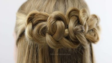 Need a beautiful prom hairstyle or have a special occasion coming up? Try this simple daisy chain knots hairstyle from BabesInHairland.com #hair #hairstyle #knots #daisychain #halfup #updo #prom #homecoming #gorgeous