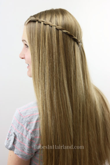 Let my teenager show you how to do a waterfall twist braid on yourself. It's fast and easy and looks so pretty! BabesInHairland.com | hair | hairstyle | braid | 