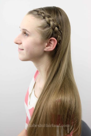 This quick Dutch braid hairstyle is done by a 12 year old and is great for a school morning when you're running late. BabesInHairland.com 