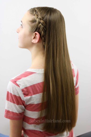 This quick Dutch braid hairstyle is done by a 12 year old and is great for a school morning when you're running late. BabesInHairland.com 