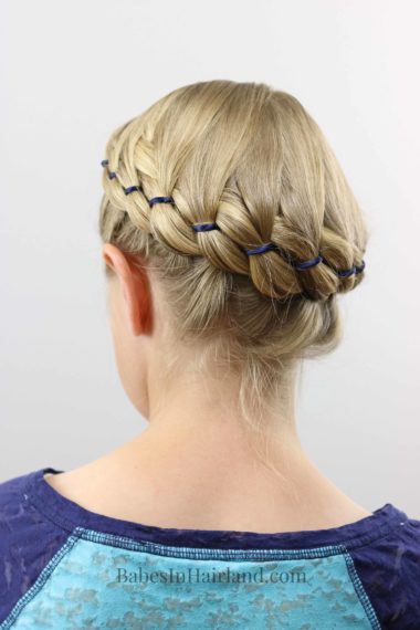 Add some color to a 4 strand braid by adding ribbon. This gorgeous 4 Strand Ribbon Braid Crown is just gorgeous. BabesInHairland.com | hairstyle | hair