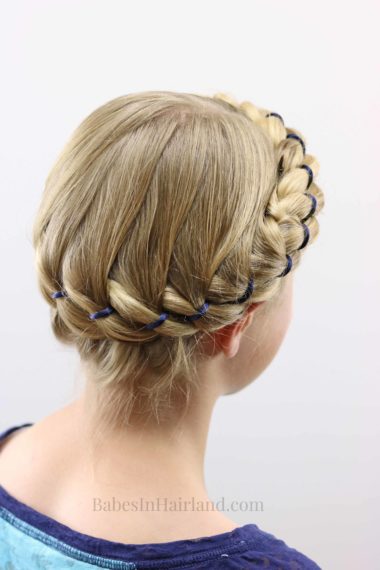 Add some color to a 4 strand braid by adding ribbon. This gorgeous 4 Strand Ribbon Braid Crown is just gorgeous. BabesInHairland.com | hairstyle | hair