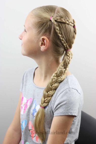 This braided hairstyle is perfect for sports, swimming, and all summer activities.  Keep the hair contained and looking cute for all your outdoor activities. BabesInHairland.com 