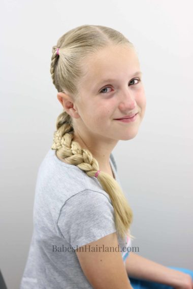 This braided hairstyle is perfect for sports, swimming, and all summer activities.  Keep the hair contained and looking cute for all your outdoor activities. BabesInHairland.com 