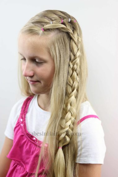 Keep hair out of your face with this cute Feathered Ponies and 5 Strand Braid hairstyle from BabesInHairland.com | hair | braids | video