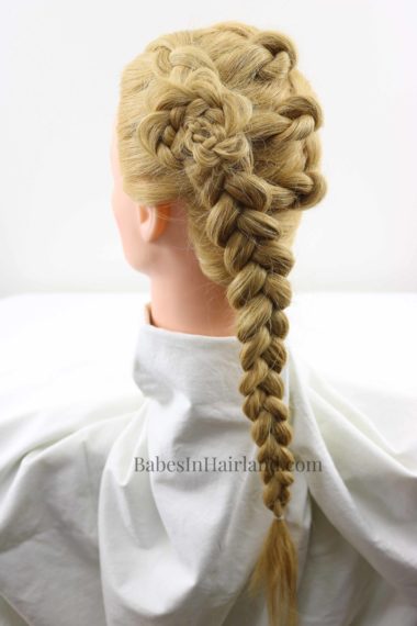 Combine several different hair techniques to create this beautiful Dutch Braid Knot Combo hairstyle from BabesInHairland.com #hair #hairstyle #dutchbraid #braids