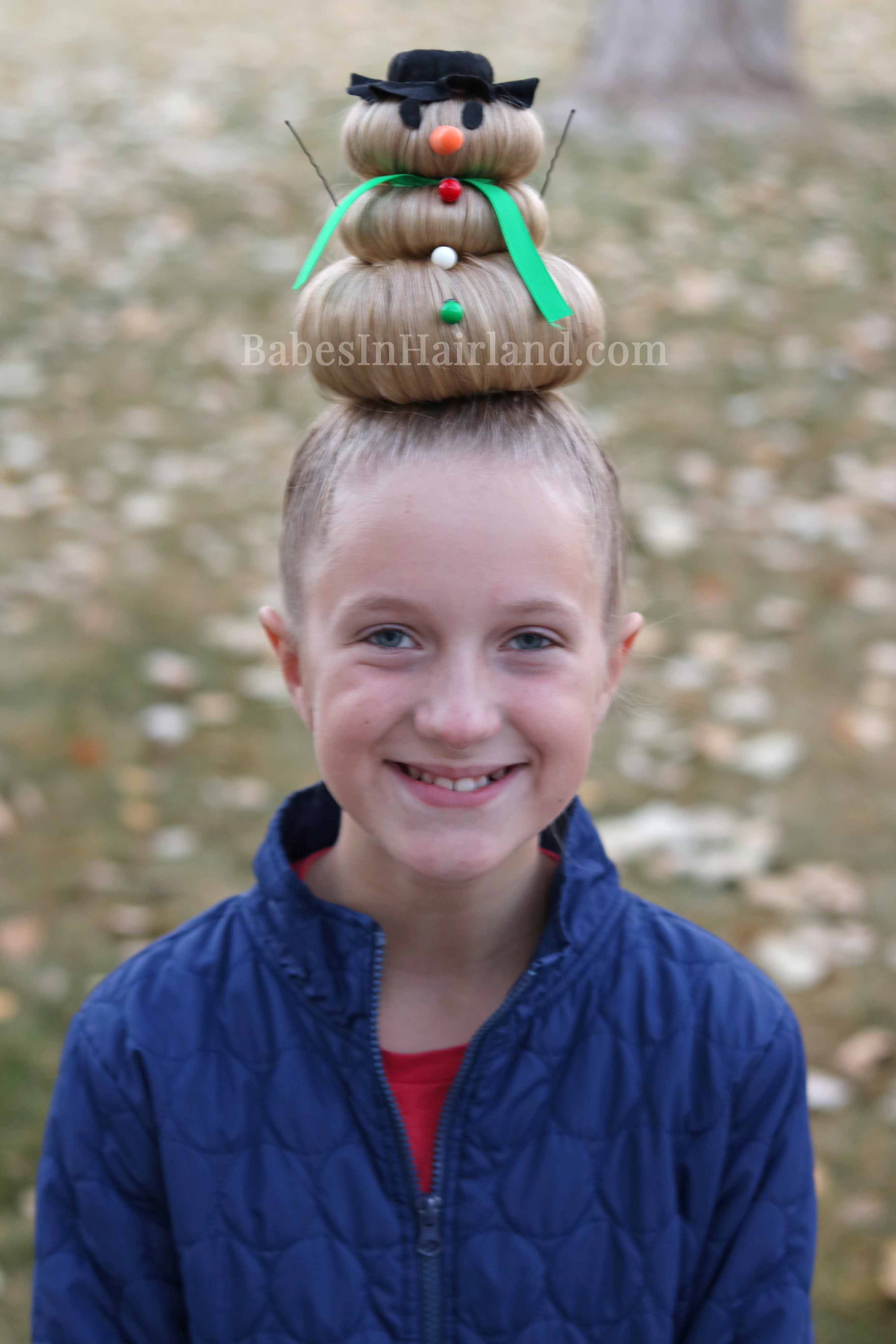Snowman Hairstyle for Crazy Hair Day (or Christmas)