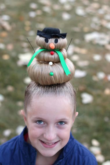 Take crazy hair day seriously. Go all out with this cute, silly snowman hairstyle! Dress him up however you want & you'll definitely have the craziest hair. From BabesInHairland.com #hair #hairstyle #crazyhairday #crazyhair #snowmanhair #snowman