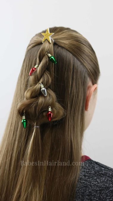 Decorate your hair for Christmas too with this cute Twisted Christmas Tree hairstyle from BabesInHairland.com. #hair #hairstyle #christmastree #ropetwist #twist #cute #christmashairstyle