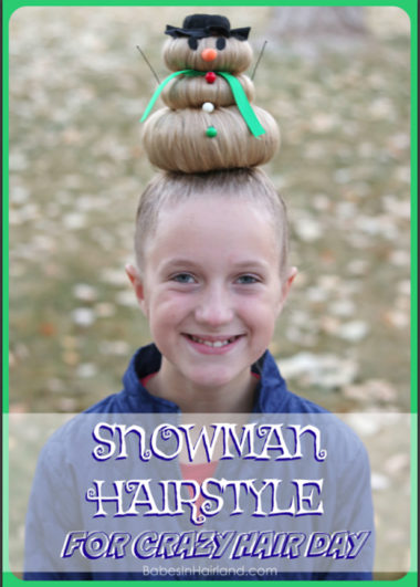 Take crazy hair day seriously. Go all out with this cute, silly snowman hairstyle! Dress him up however you want & you'll definitely have the craziest hair. From BabesInHairland.com #hair #hairstyle #crazyhairday #crazyhair #snowmanhair #snowman