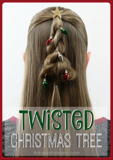 Decorate your hair for Christmas too with this cute Twisted Christmas Tree hairstyle from BabesInHairland.com. #hair #hairstyle #christmastree #ropetwist #twist #cute #christmashairstyle