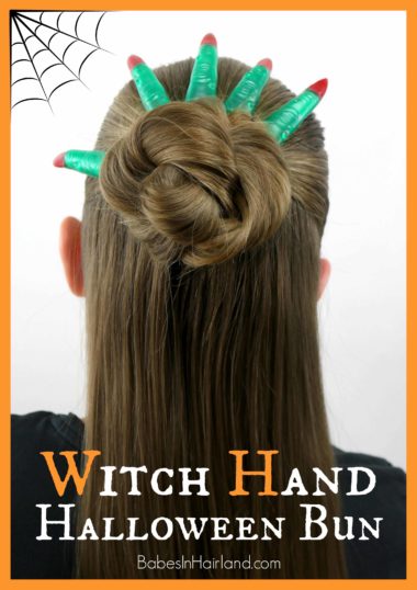 Witch Hand Halloween Bun from BabesInHairland.com #halloween #hair #witch #halloweenhairstyle
