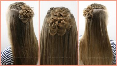 Start with 2 basic Dutch braids and create 5 different cute and easy hairstyles from BabesInHairland.com #hair #hairstyle #braids #ponytail #bun #flowerbun #frenchbraid