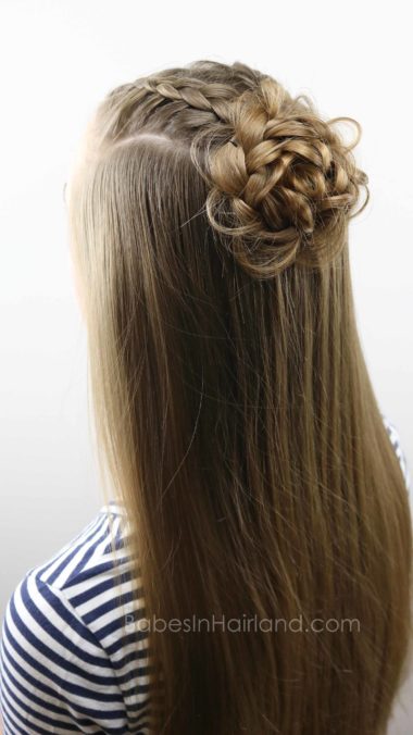 Start with 2 basic Dutch braids and create 5 different cute and easy hairstyles from BabesInHairland.com #hair #hairstyle #braids #ponytail #bun #flowerbun #frenchbraid