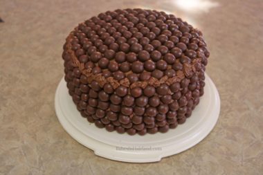 If you love chocolate and malt candy, this chocolate Whopper Cake will please your tastebuds! BabesInHairland.com | birthday cake | cake decorating |